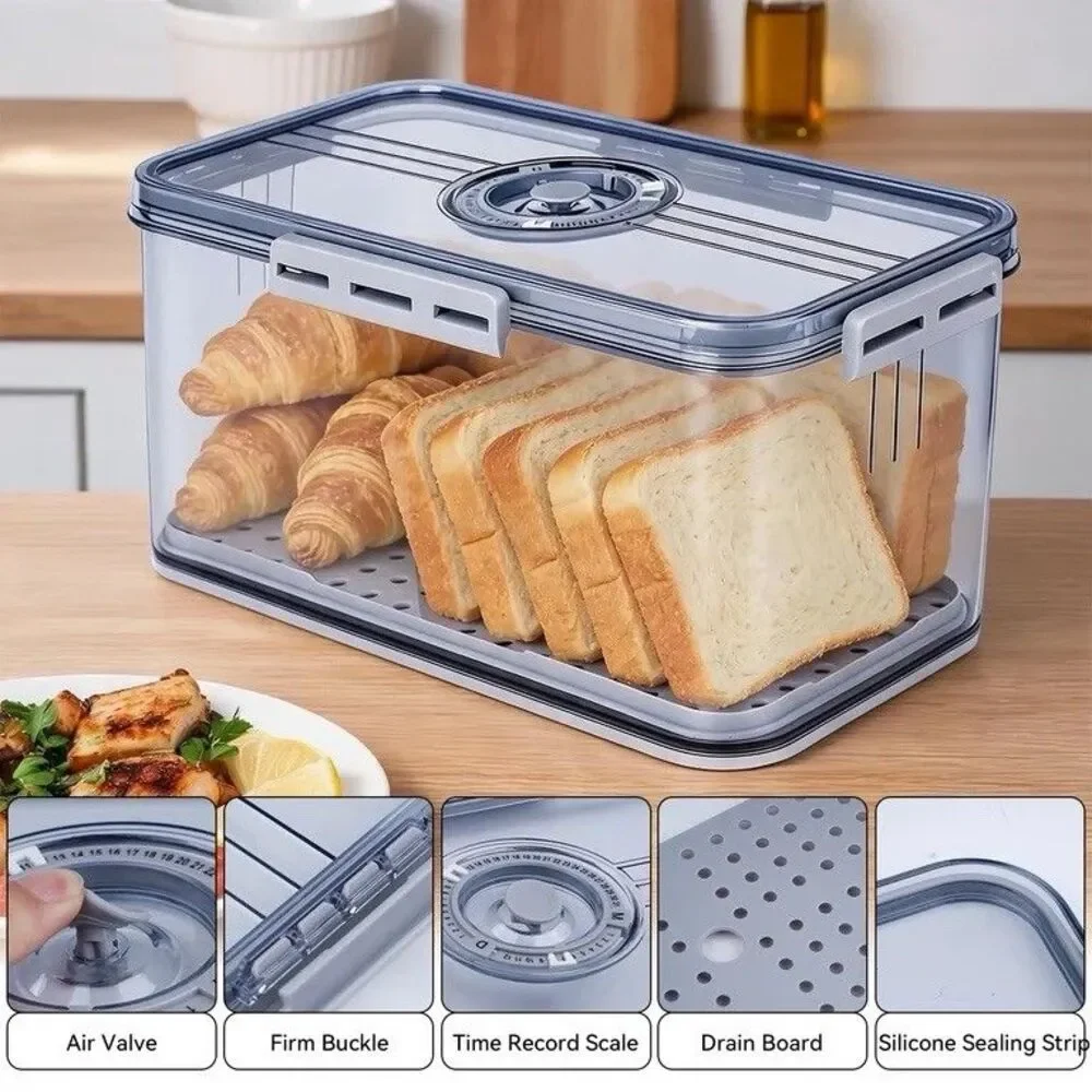 Bread Box for Kitchen Counter Airtight,Time Recording Bread Storage